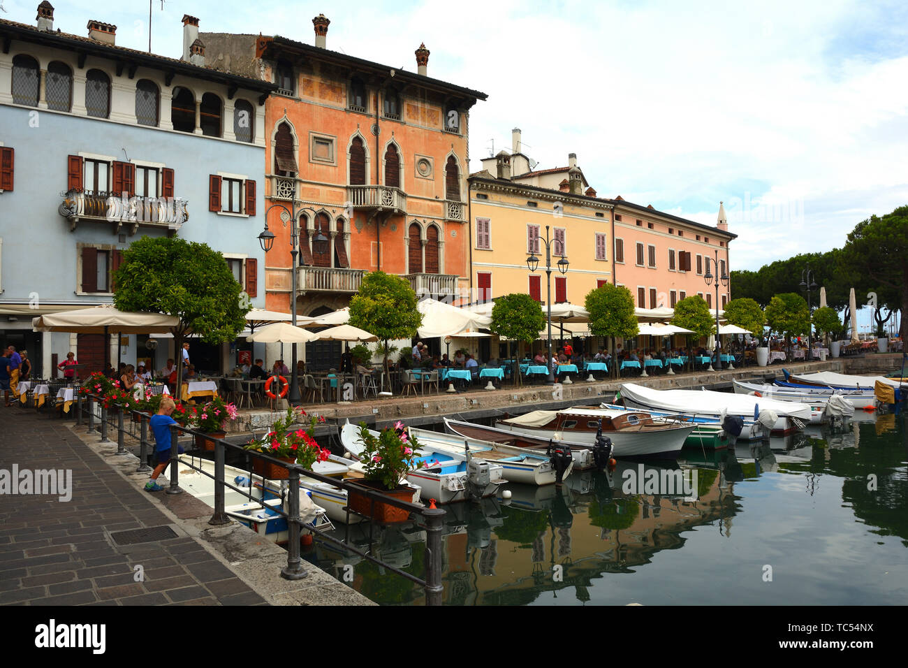 Old port of Desenzano del Garda on Lake Garda - Italy. Stock Photo