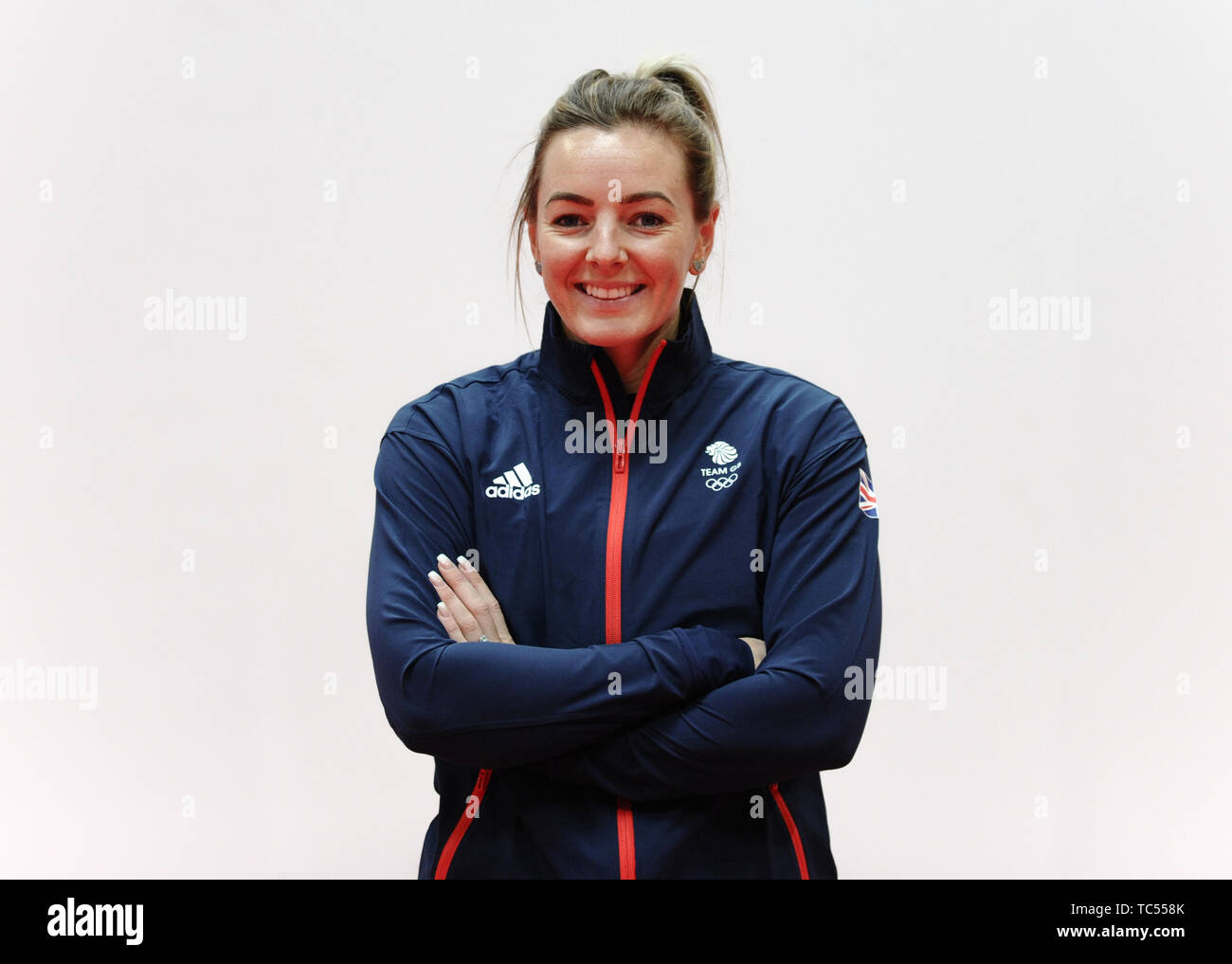 Katy Marchant during the kitting out session for the 2019 Minsk European Games at the Birmingham NEC. Stock Photo