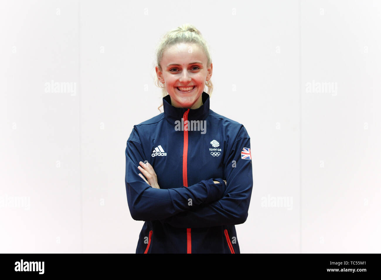 Megan Barker during the kitting out session for the 2019 Minsk European Games at the Birmingham NEC. Stock Photo