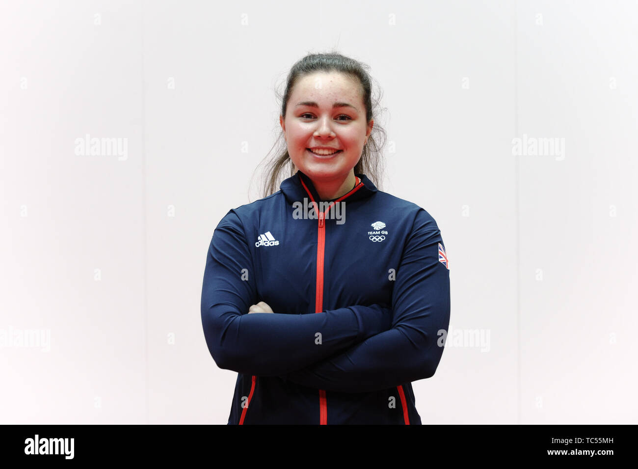 Sophie Capewell during the kitting out session for the 2019 Minsk European Games at the Birmingham NEC. Stock Photo