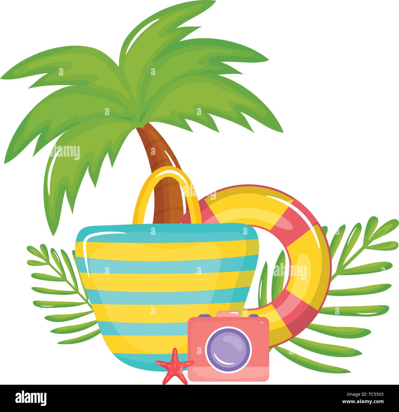 handbag female with float and camera photographic vector illustration ...