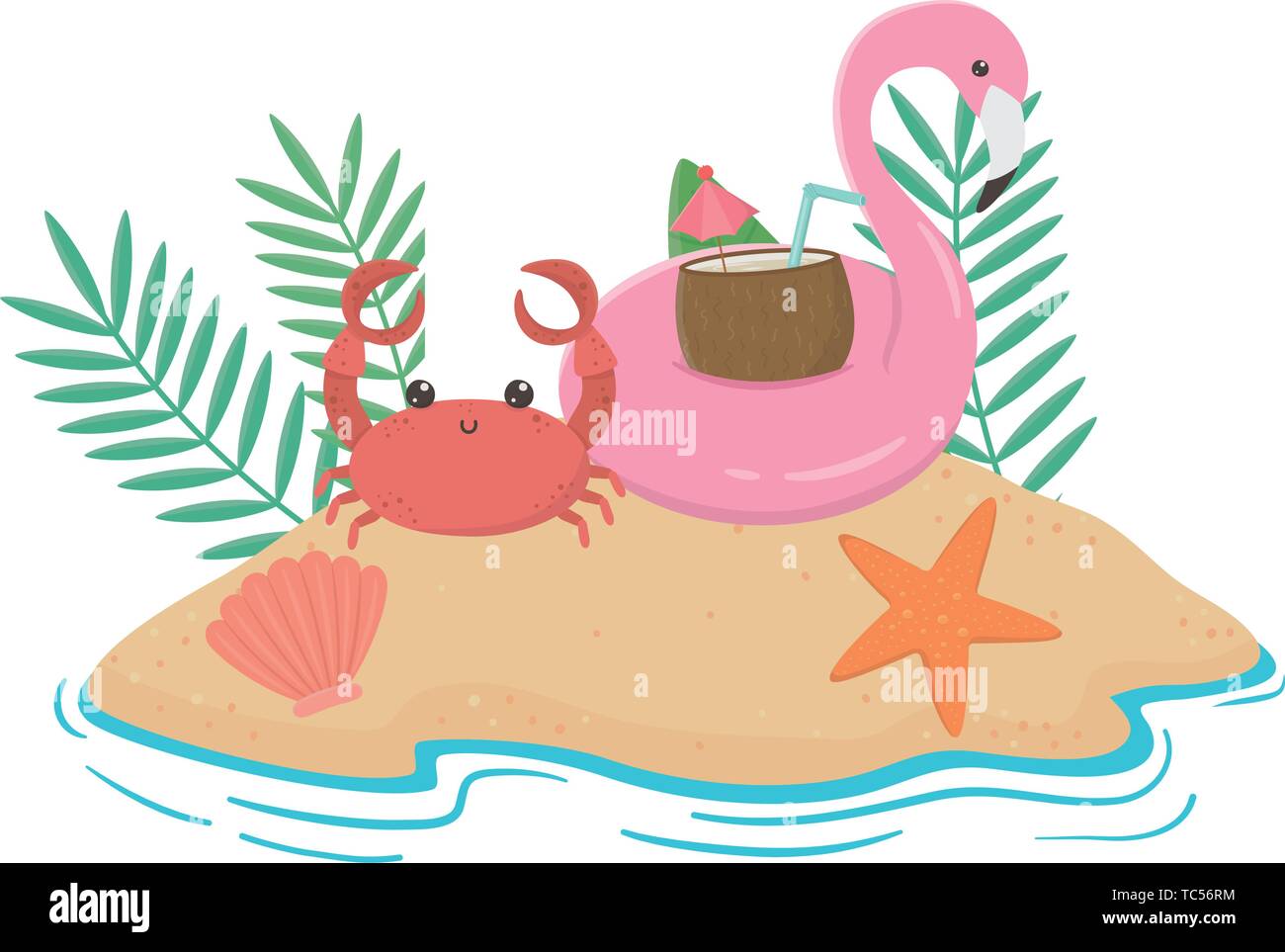 Flamingo float and summer icon set design, Vacation beach tropical ...