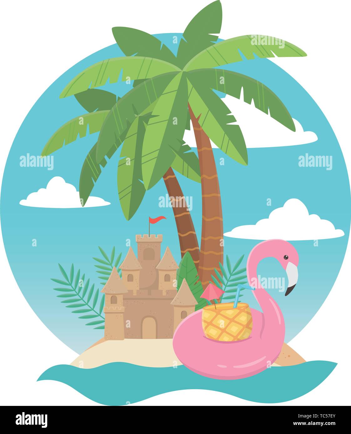 Flamingo float and summer icon set design, Vacation beach tropical ...