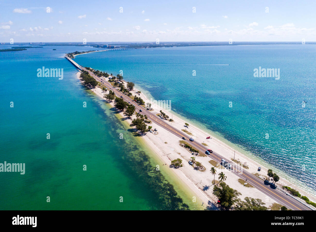 Florida,Sanibel Island Causeway,San Carlos Bay,Causeway Islands Park,aerial overhead view,FL190514d31 Stock Photo