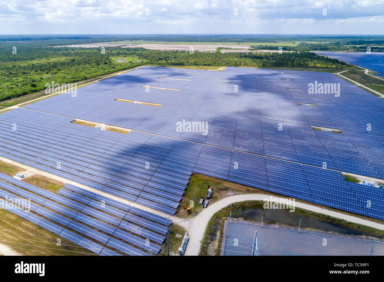 Florida Babcock Ranch,large photovoltaic power station solar panel park farm,aerial overhead view, Stock Photo