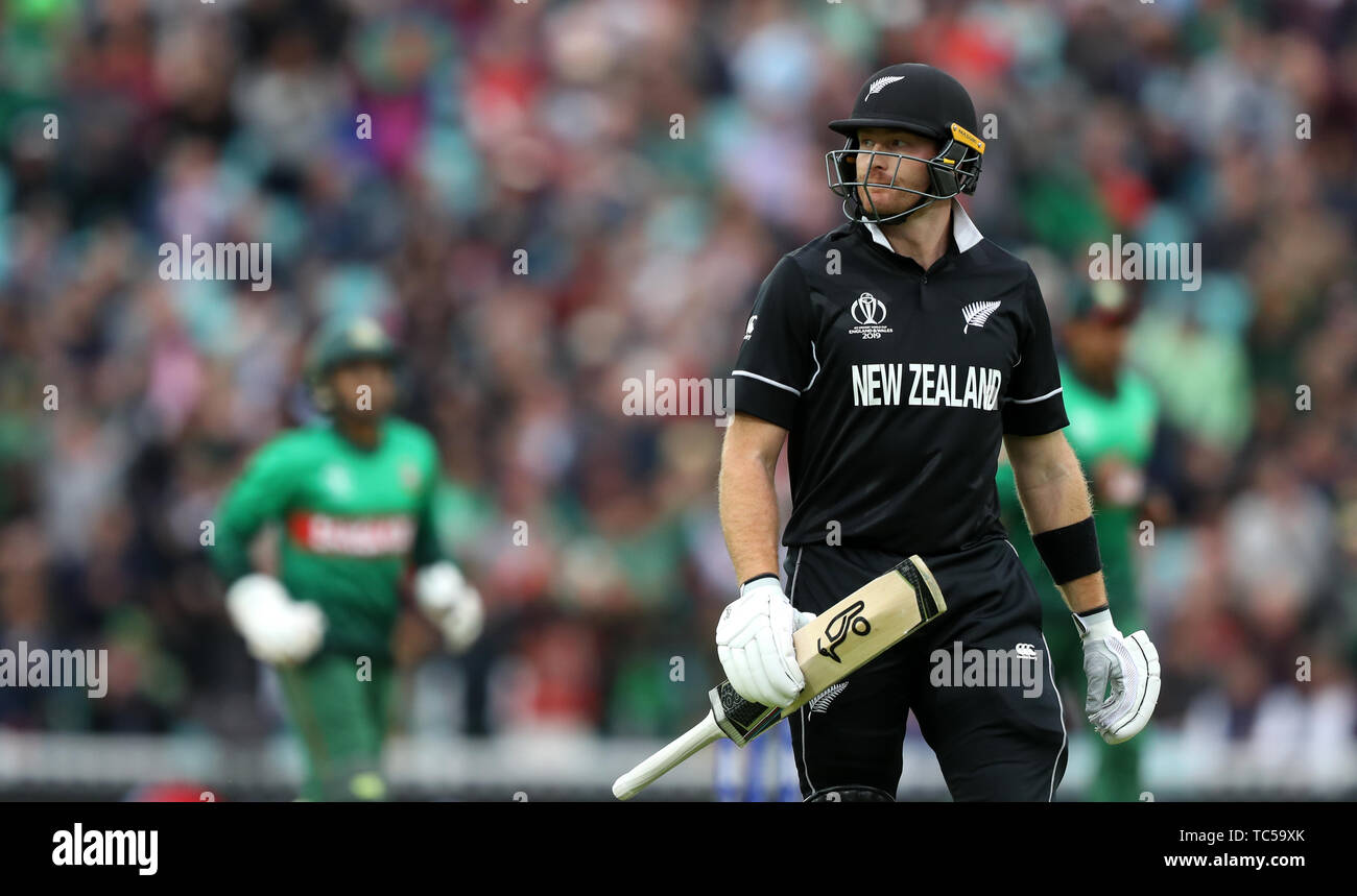 New Zealand's Martin Guptill walks off after being dismissed during the ICC Cricket World Cup group stage match at The Oval, London. Stock Photo