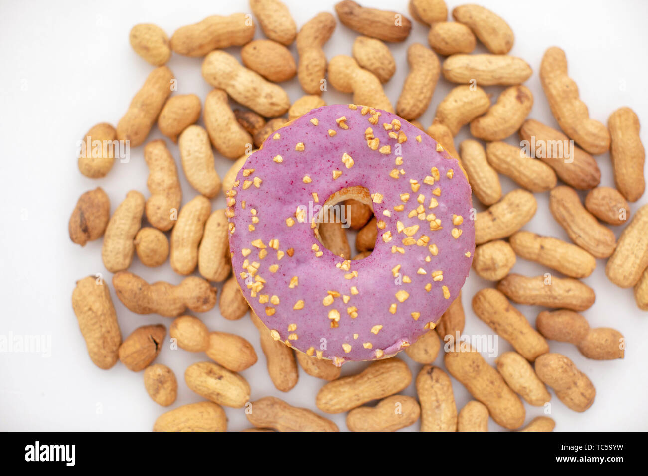 delicious donut and peanuts Stock Photo