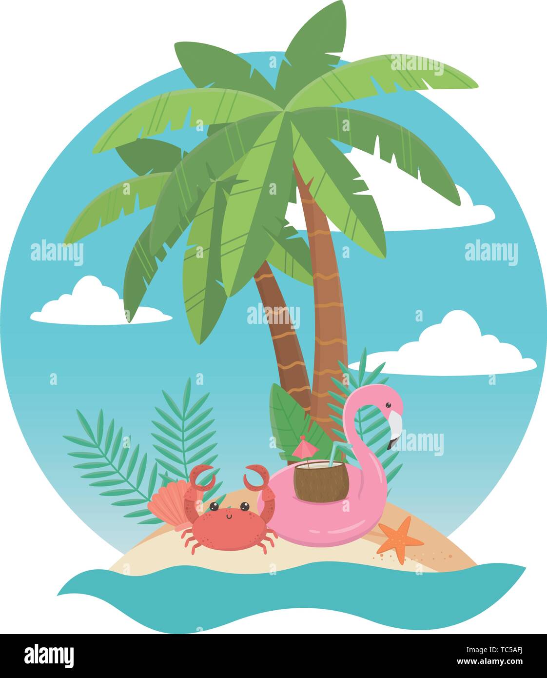 Flamingo float and summer icon set design, Vacation beach tropical ...