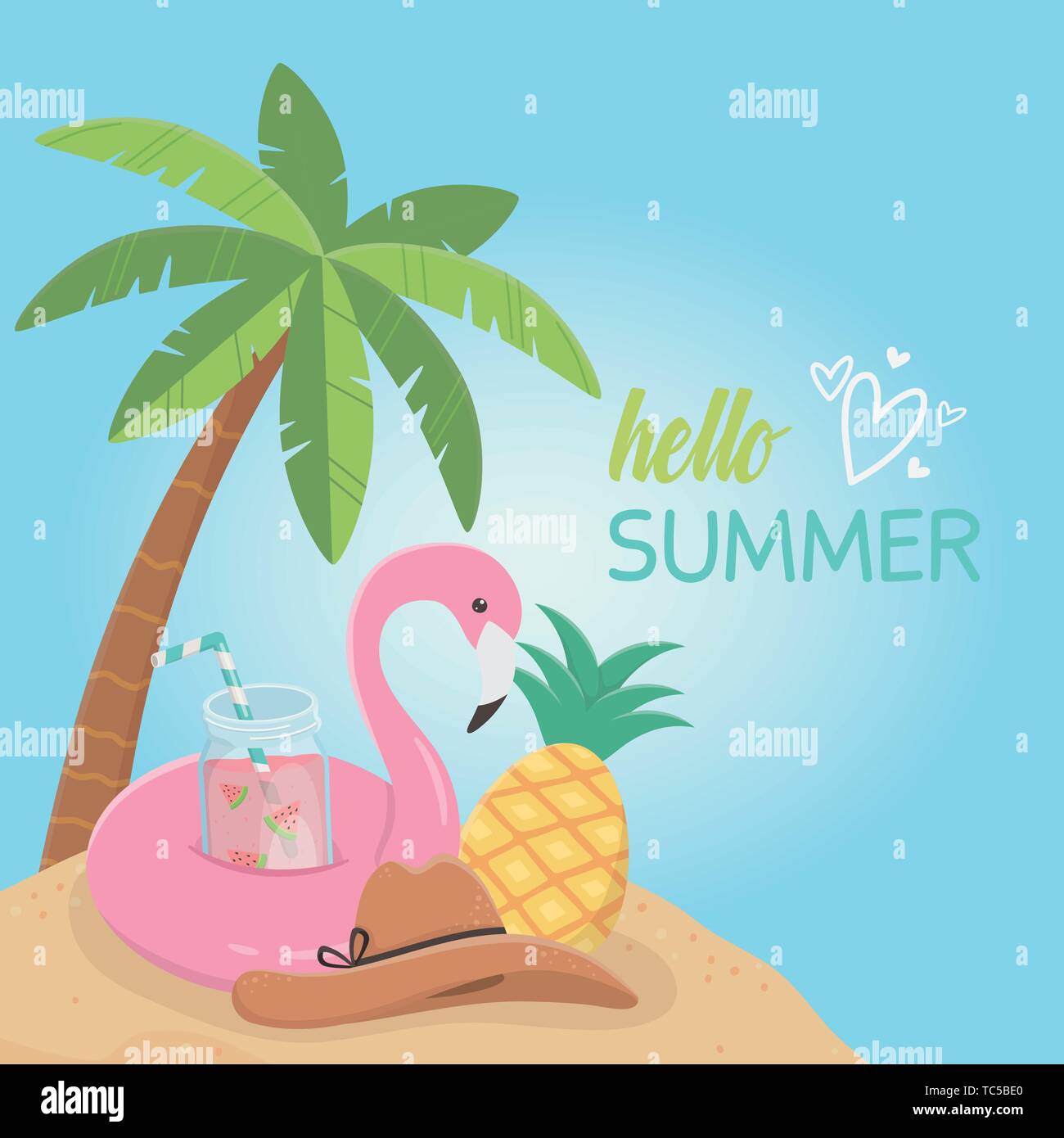 hello summer poster with flemish float icons vector illustration design ...