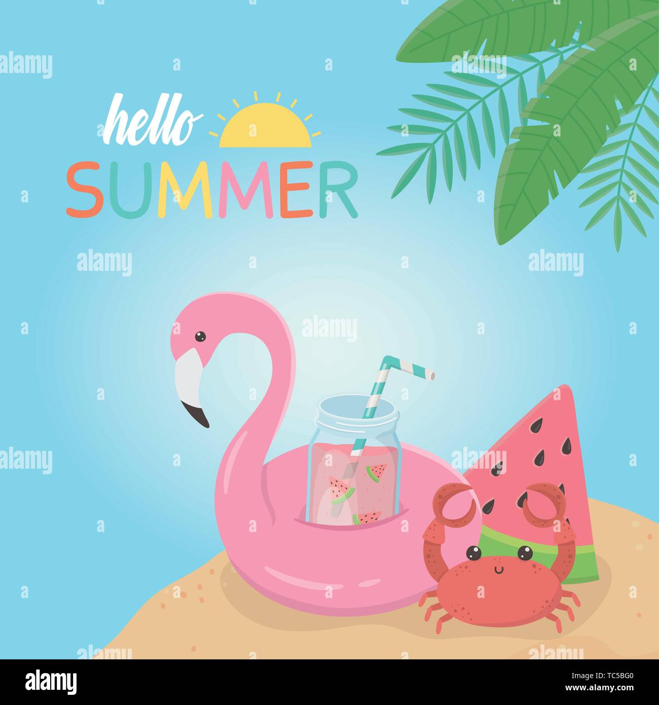 hello summer poster with flemish float icons vector illustration design ...