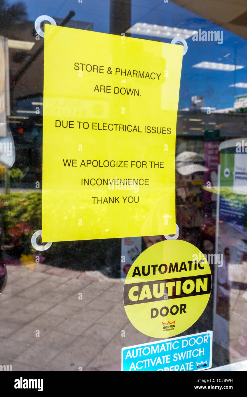 Miami Beach Florida,North Beach,CVS Pharmacy,temporarily closed,due to electrical issues storm outage damage flooding,business shutdown,FL190228080 Stock Photo