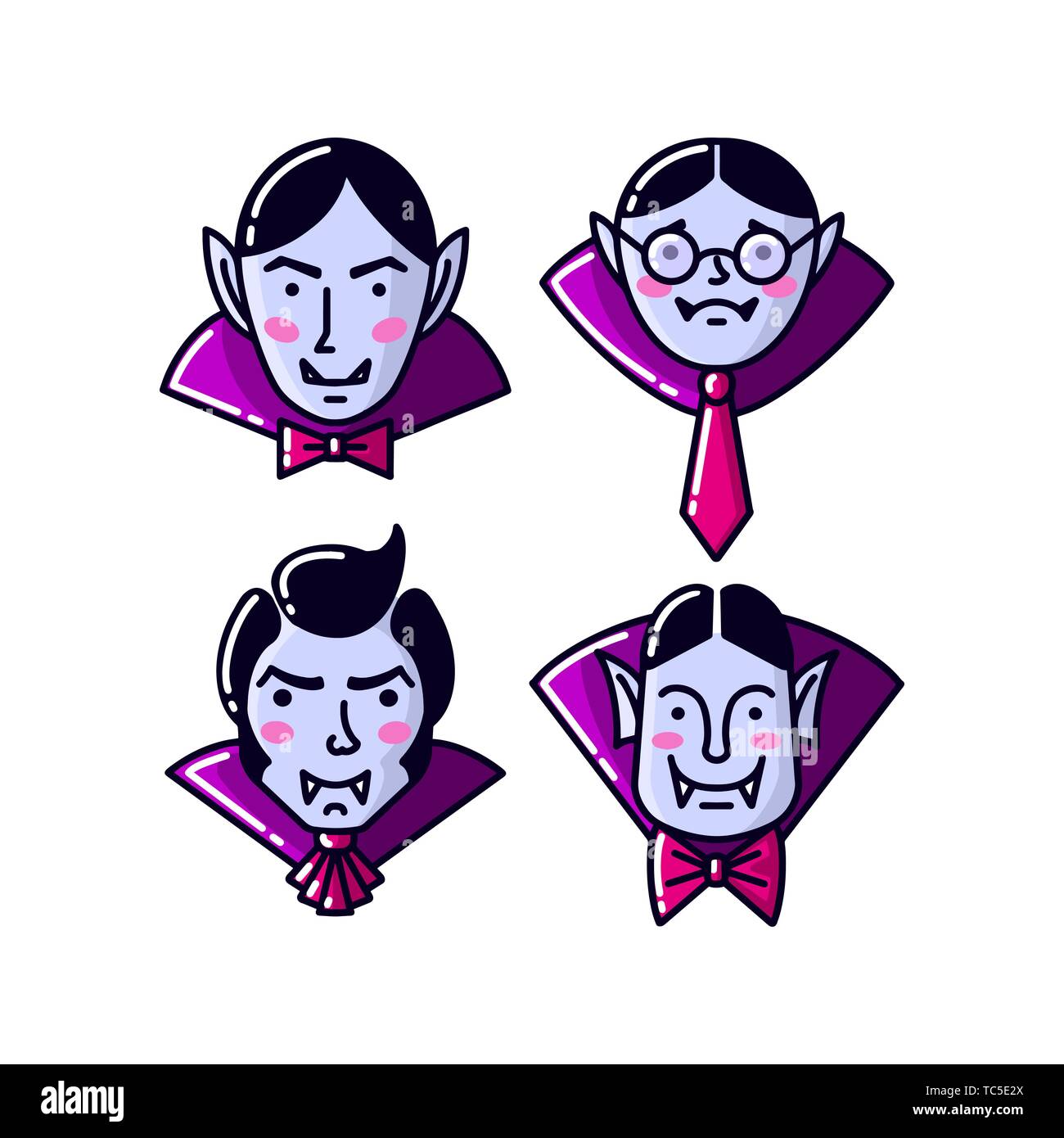 Halloween Character Dracula Vampire flat line style. Set of Vector ...