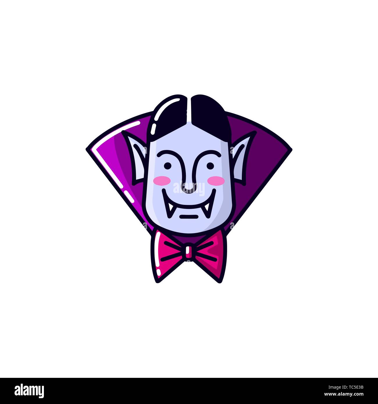Halloween Character happy Dracula Vampire flat line style. Vector illustration of man vampire icon isolated on white background. Stock Vector