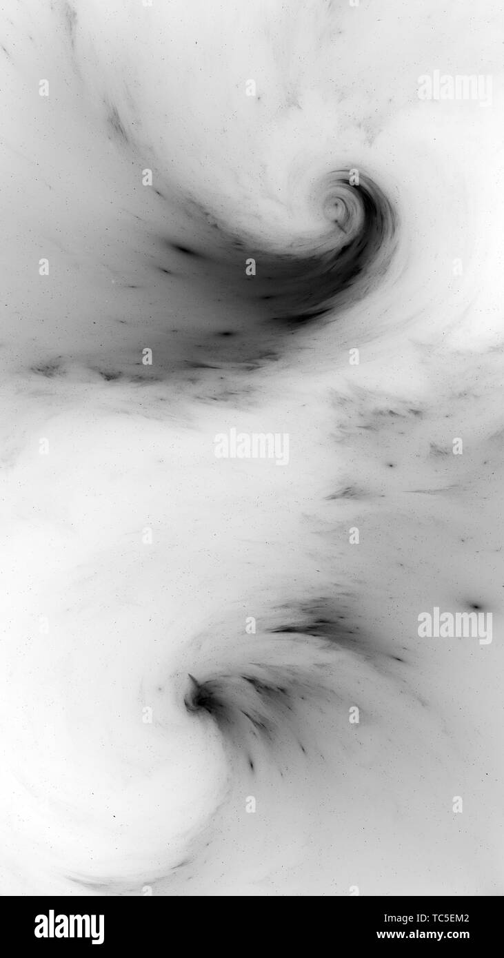 Dual spiral nebula in space black and white effect, computer generated ...