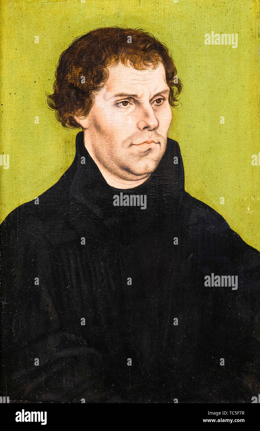 Martin Luther, 1483-1546, portrait painting by Lucas Cranach the Elder,  1527 Stock Photo