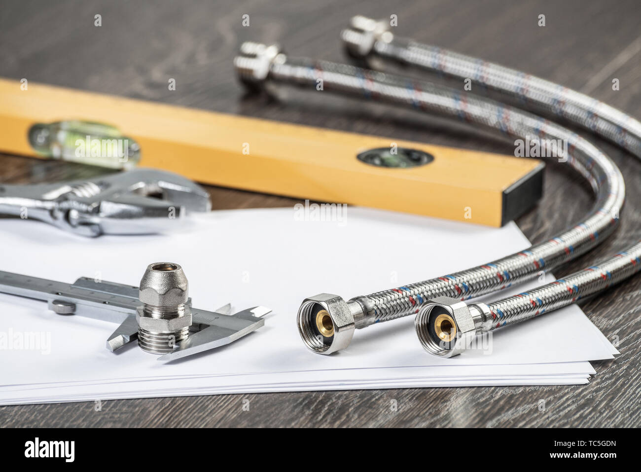 Steel water fittings for hydraulic system Stock Photo Alamy