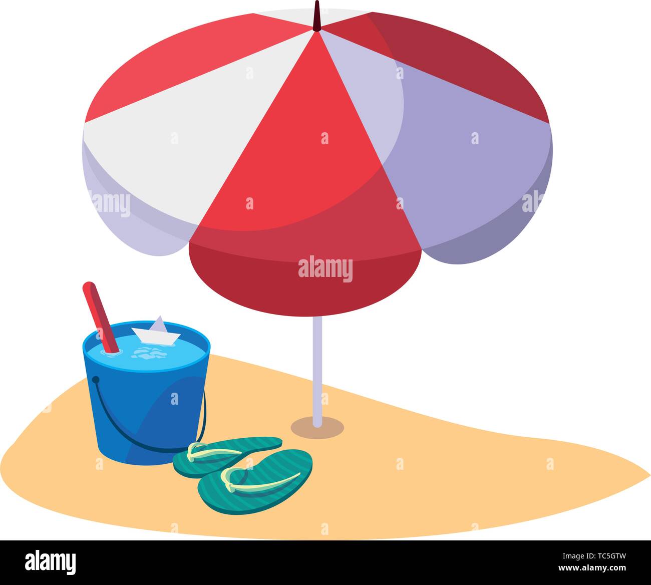 summer sand beach with umbrella and flip flops vector illustration ...