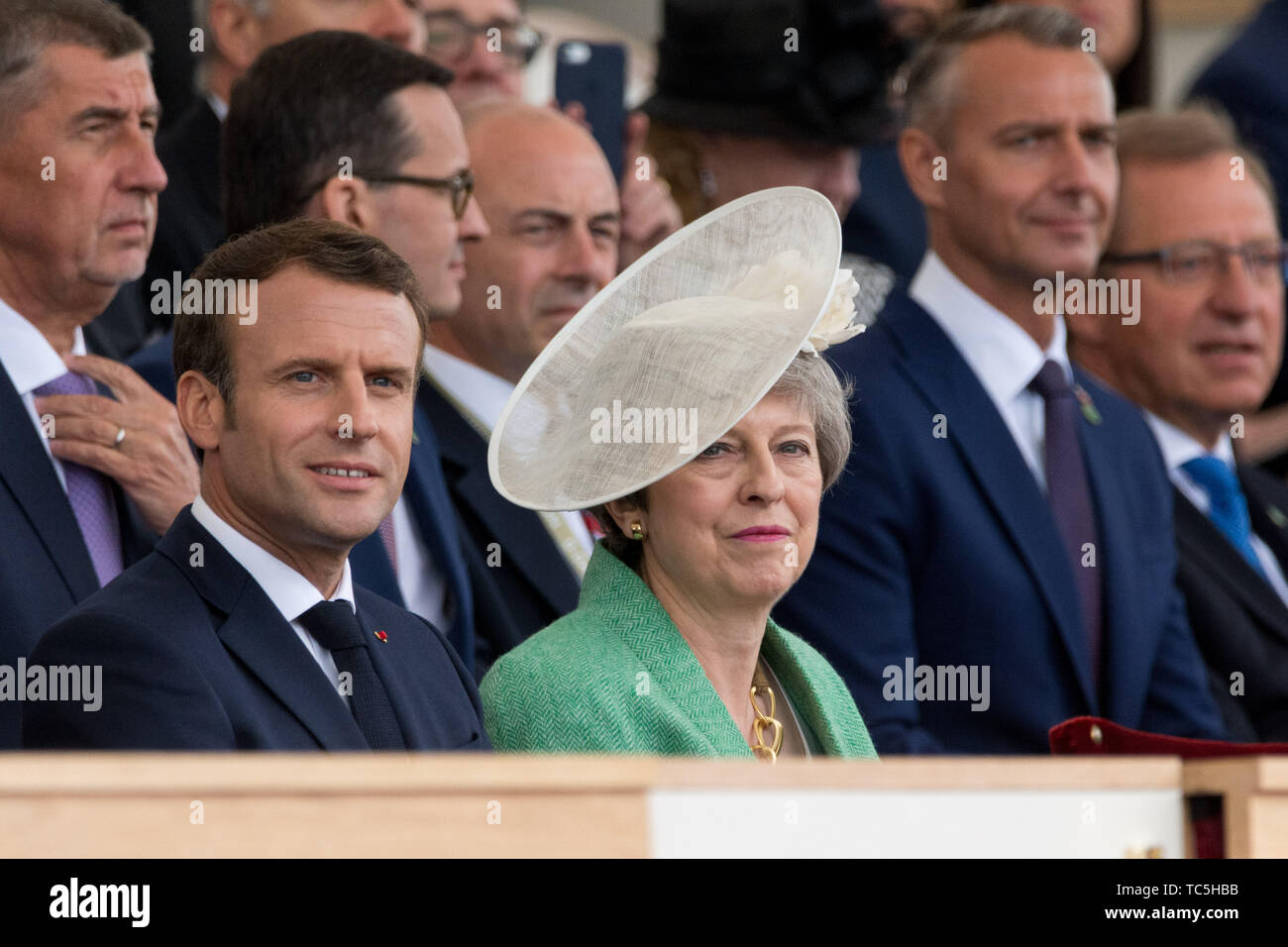 World leaders including Queen Elizabeth II and President Donald Trump from the UK, USA and Europe watch the D-Day 75 National Event in Portsmouth, UK. Stock Photo