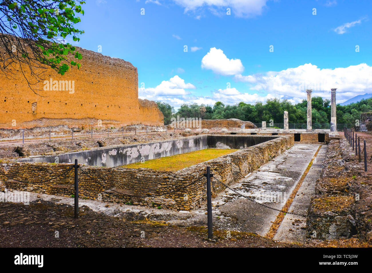 Peschiera fishpond ruins in roman archaeological site of VIlla Adriana or Hadrian Villa in Tivoli Rome - Lazio - Italy . Stock Photo