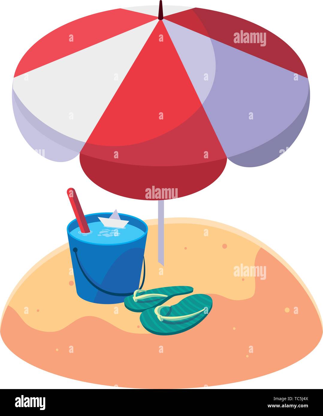 summer sand beach with umbrella and flip flops vector illustration ...
