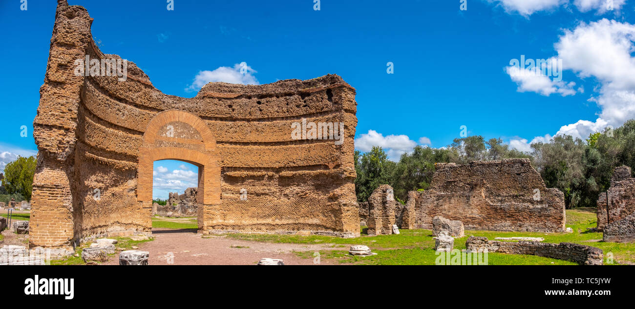 roman ruins panoramic Villa Adriana in Tivoli Rome - Lazio - Italy crumbled gate of the Ninfeo palace Stock Photo