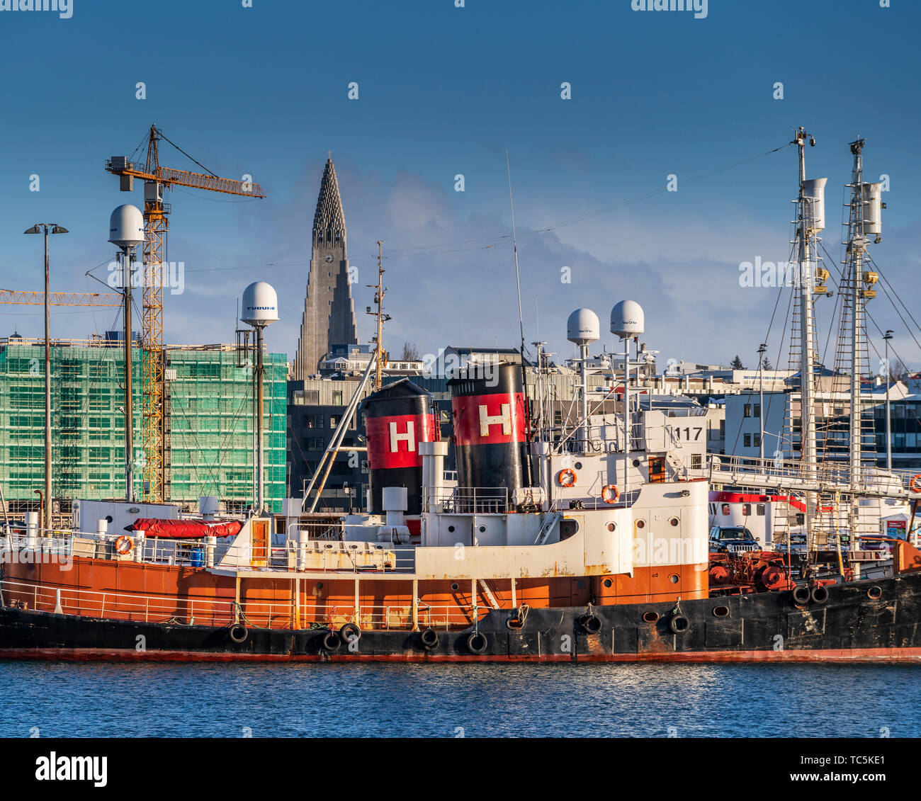 Reykjavik Harbor and Construction, Reykjavik, Iceland Stock Photo