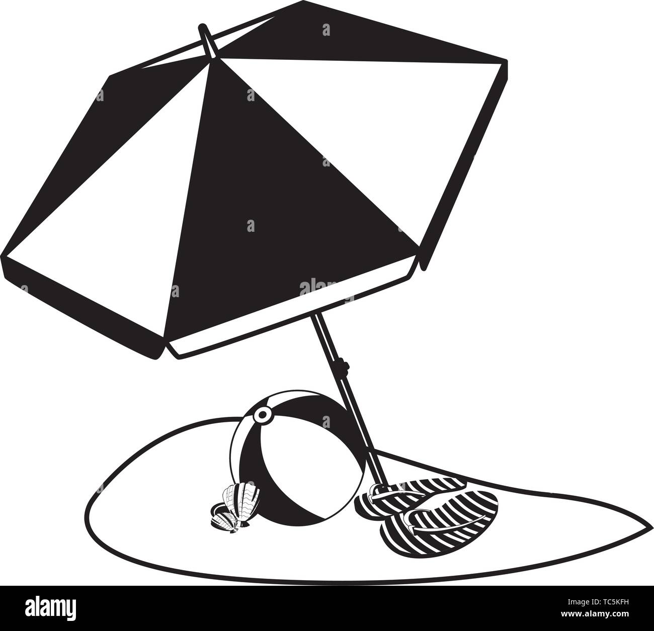 summer sand beach with umbrella and balloon toy vector illustration ...