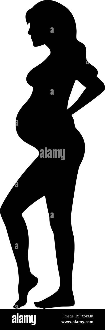 Vector black silhouette of a pregnant girl Stock Vector