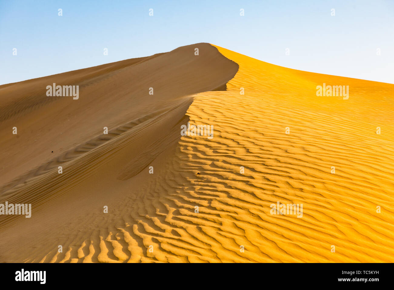 Sand dunes under blue sky Stock Photo - Alamy