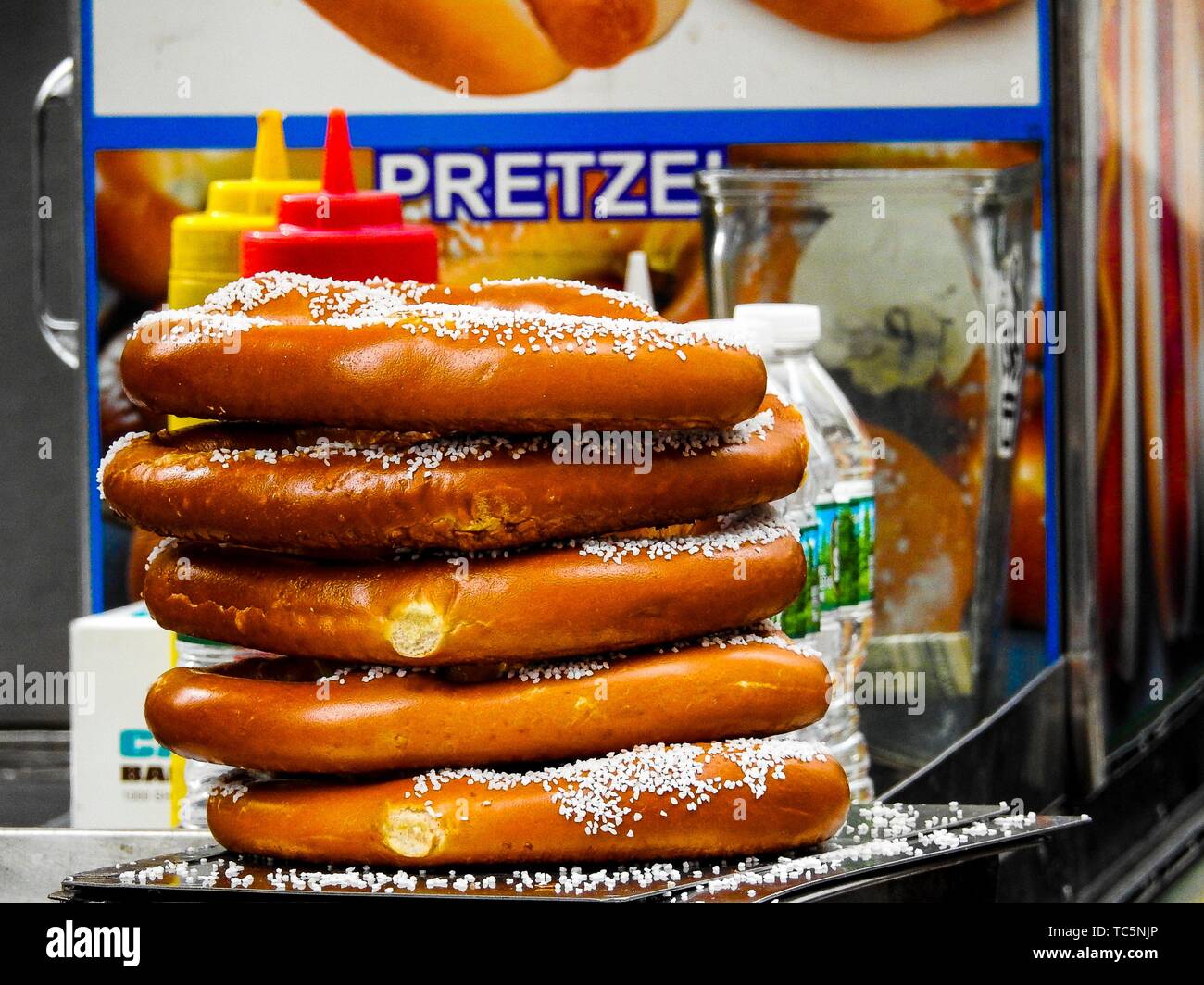 Pretzel. A type of baked bread product made from dough most commonly