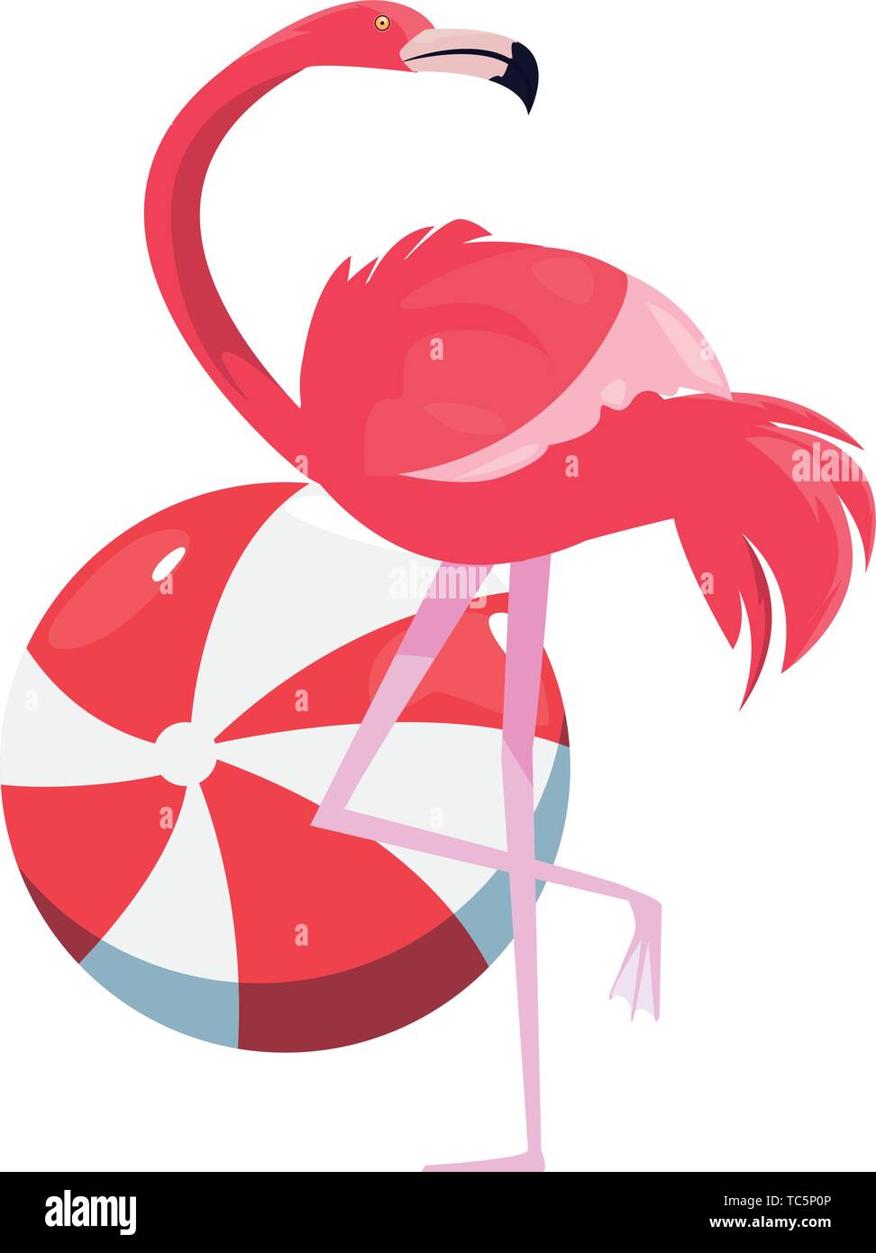 summer time holiday beachball and flamingo vector illustration Stock Vector
