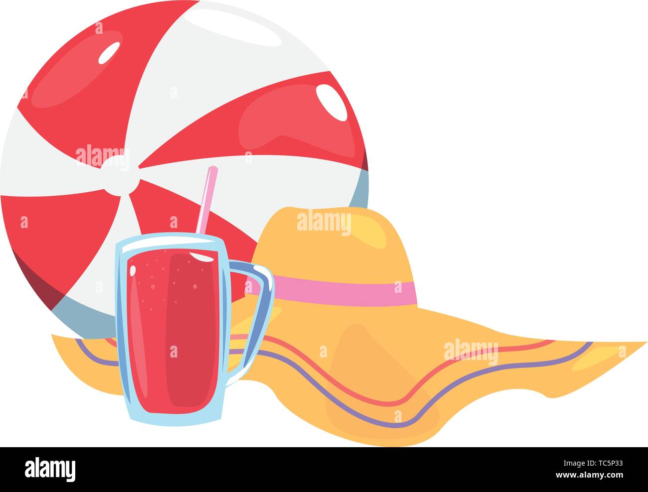summer time holiday beachball hat and juice vector illustration Stock Vector