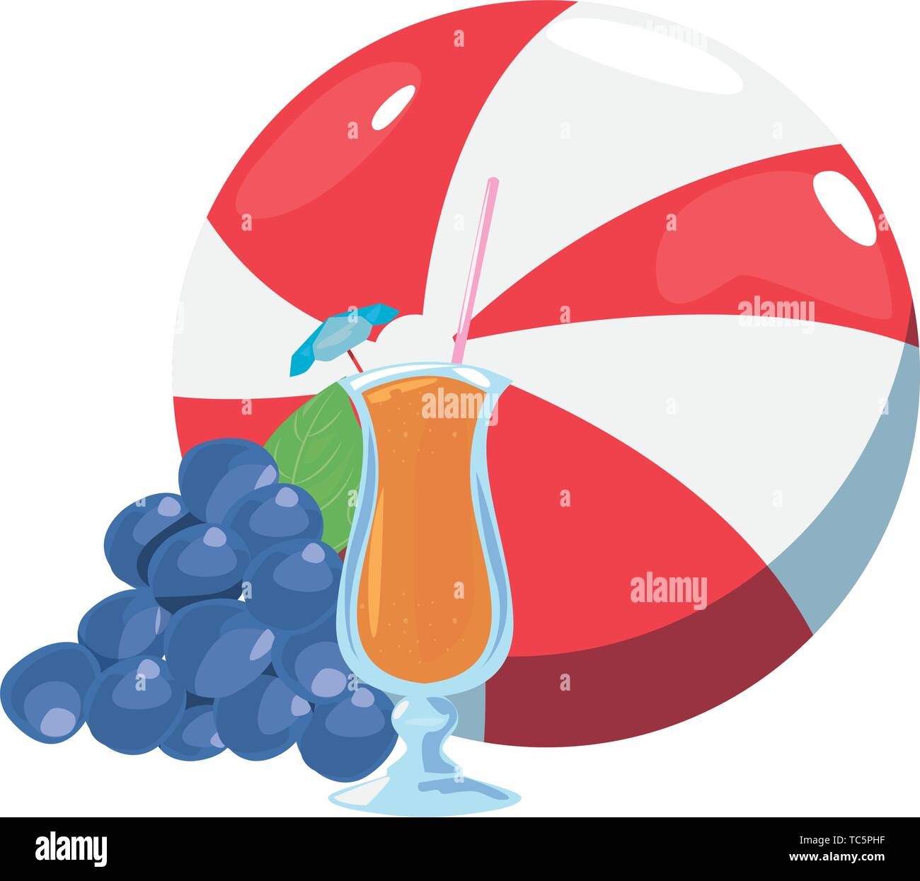 summer time holiday beachball cocktail grapes vector illustration Stock Vector