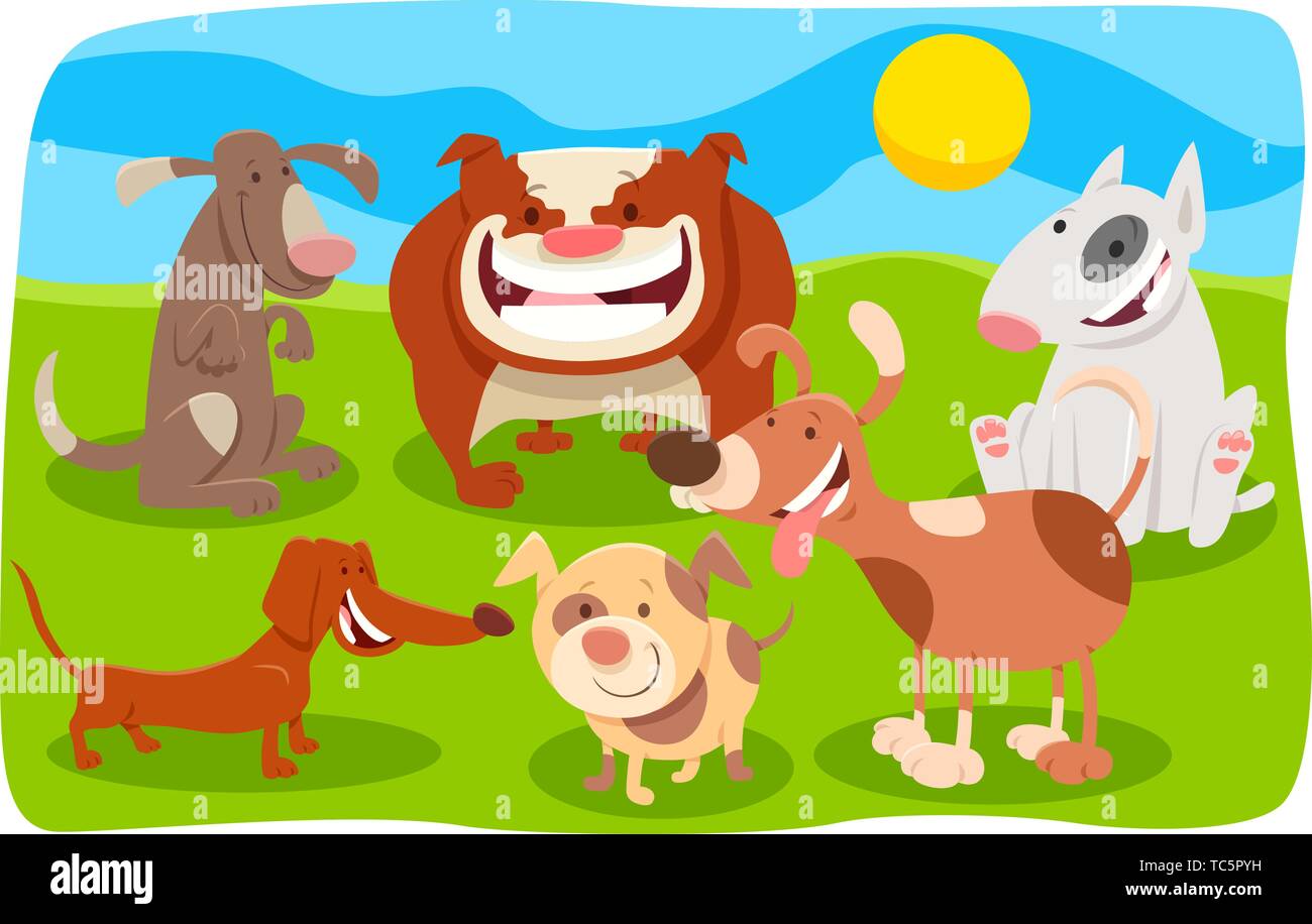 Cartoon Illustration of Happy Dogs and Puppies Pet Characters Group ...