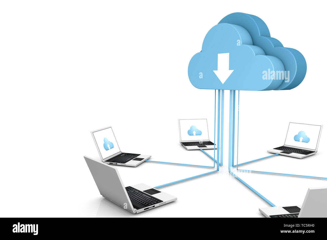3d data cloud and laptops on white Stock Photo