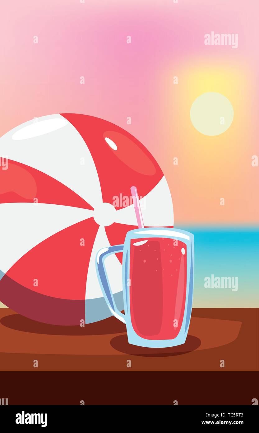 summer time holiday ball juice on table sun background vector ...