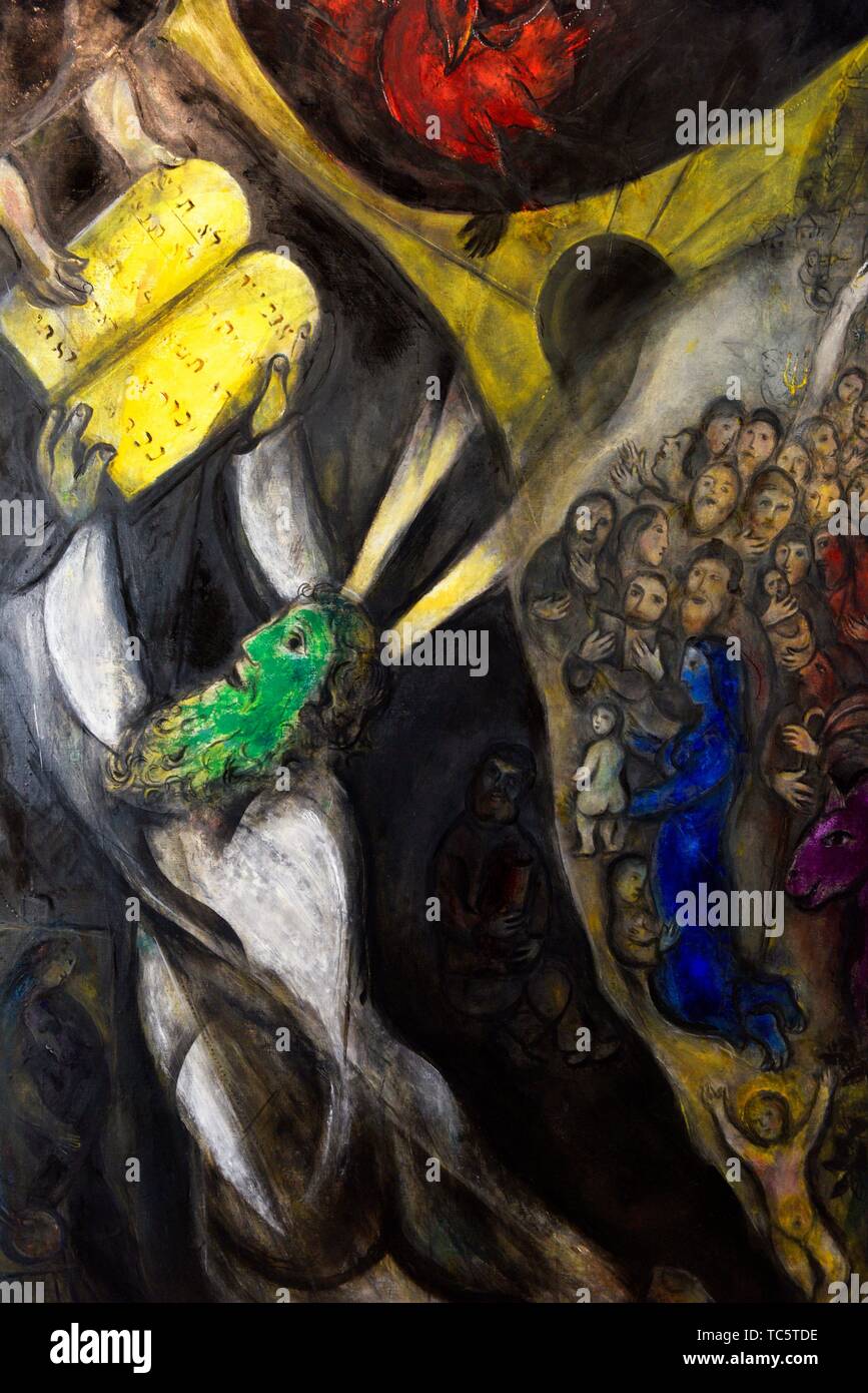 Moses receiving the Tablets of Law,a painting by Marc Chagall in the Chagall Museum in Nice,South France. Stock Photo