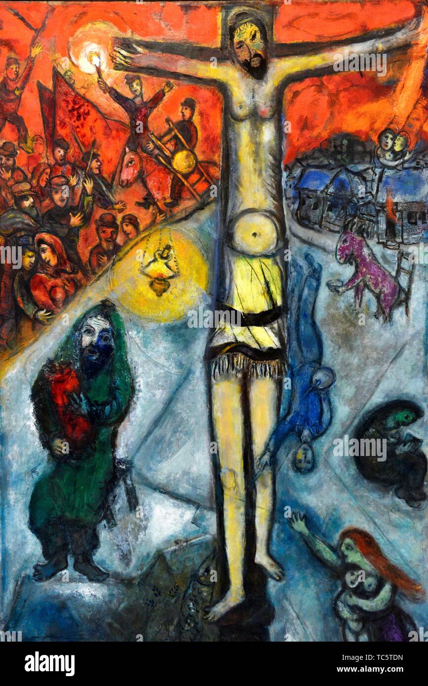 Resurrection,a painting by Marc Chagall in the Chagall Museum in Nice,South France. Stock Photo