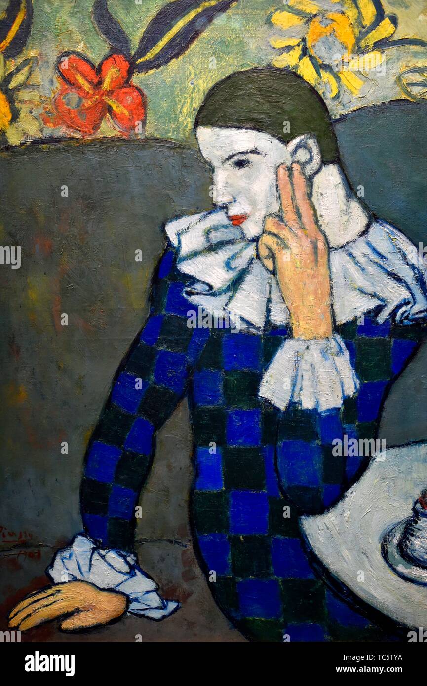 Arlequin Assis 1901 Oil On Canvas A Painting By Pablo Picasso The arlequin-assis-1901-oil-on-canvas-a-painting-by-pablo-picasso-the