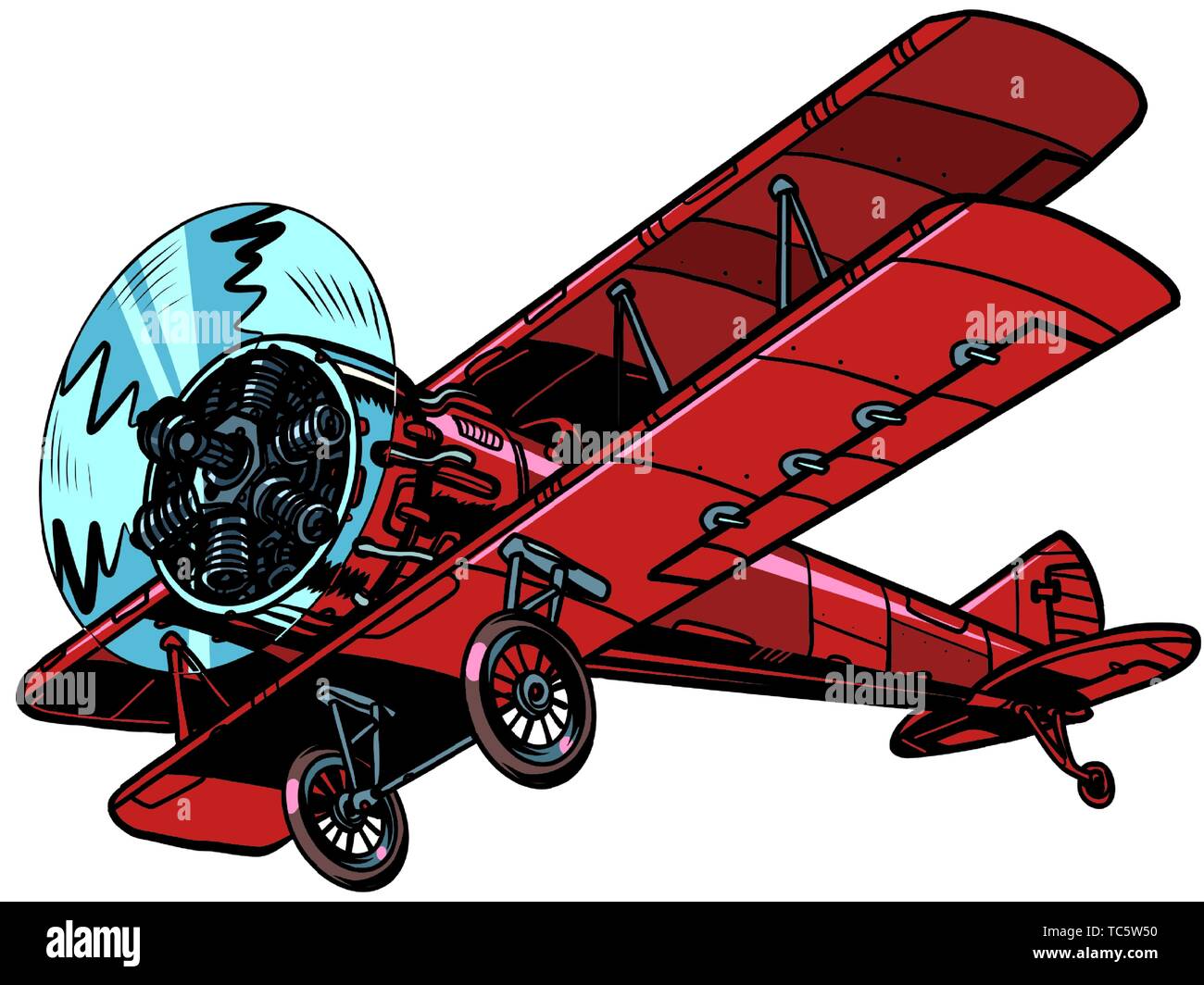 retro biplane aircraft. Pop art vector illustration vintage kitsch Stock Vector