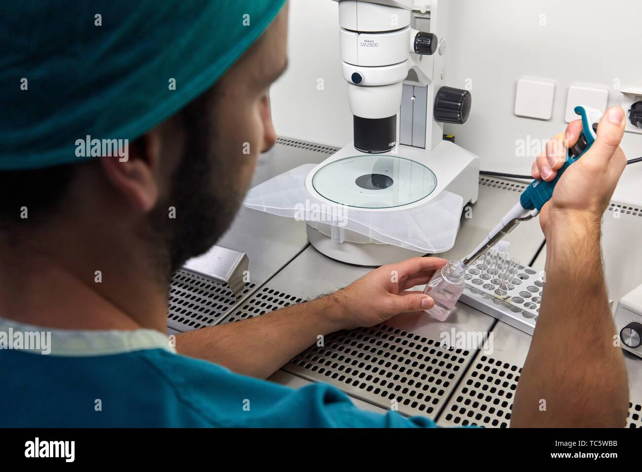 Embryology, ARU, Assisted Reproduction Unit, IVF, In Vitro Fertilization, Intra Cytoplasmic Sperm Injection, Hospital, Donostia, San Sebastian, Stock Photo