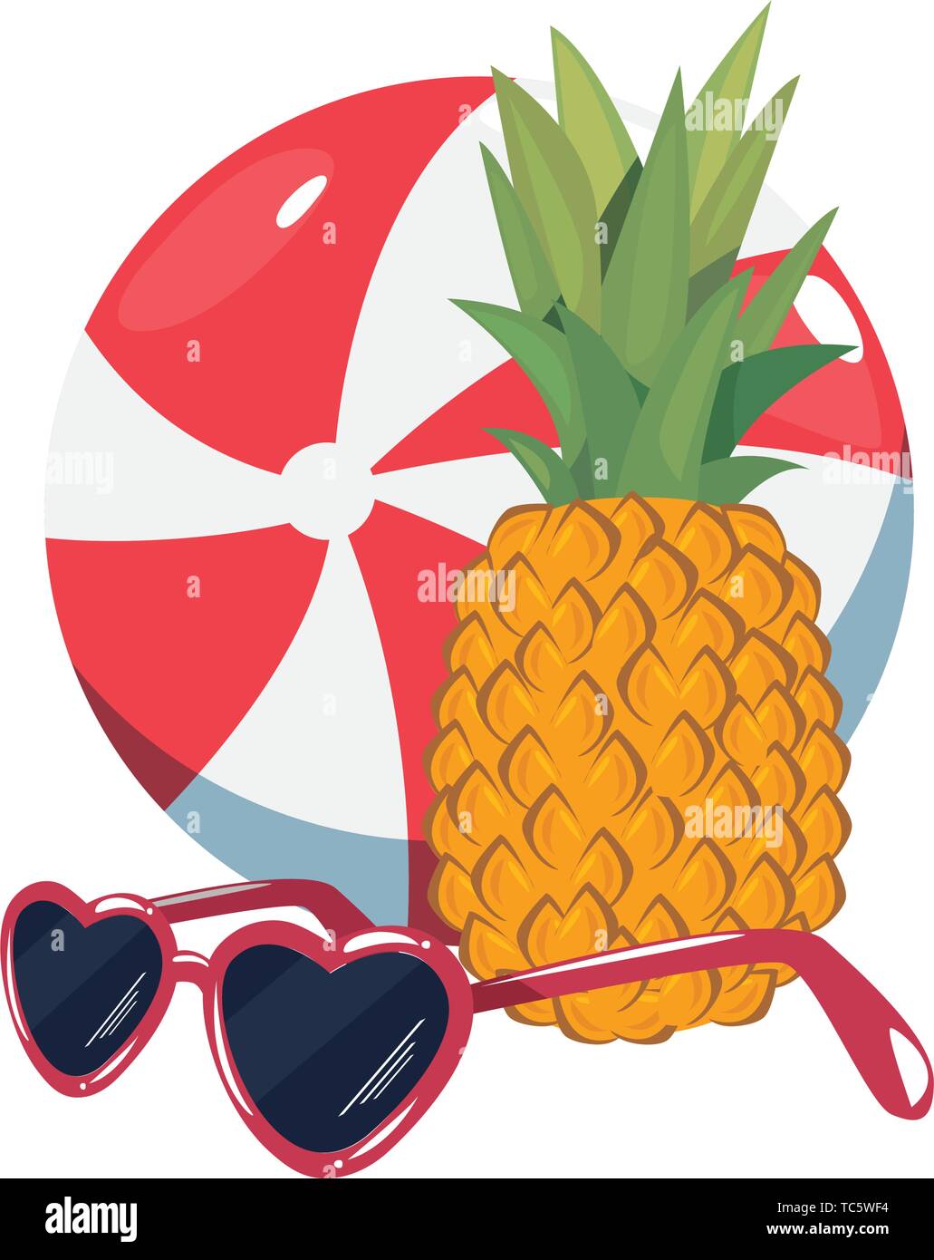 summer time holiday beachball pineapple sunglasses vector illustration Stock Vector