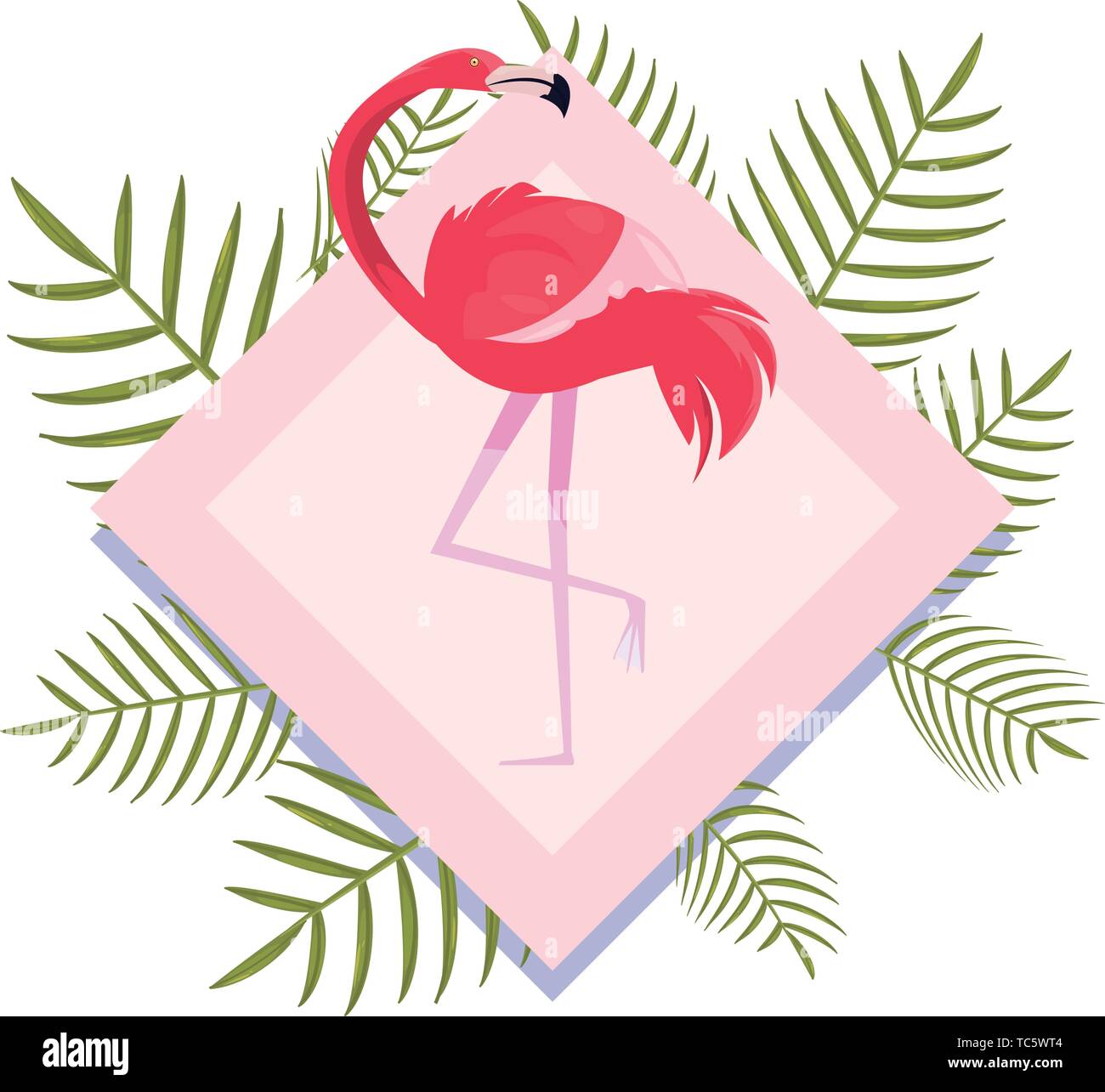summer time banner branches foliage flamingo vector illustration Stock ...