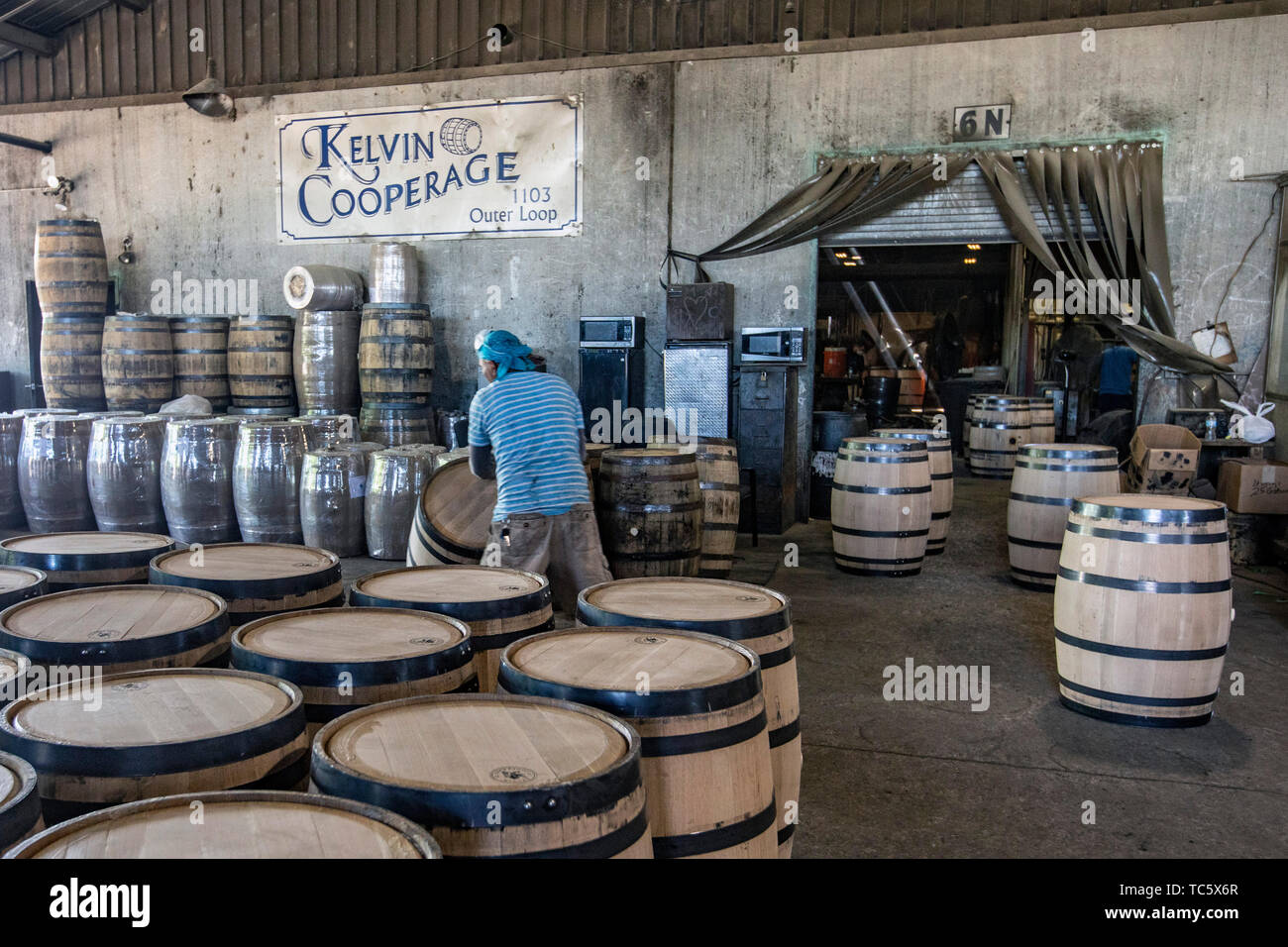 Louisville, Kentucky - Workers at Kelvin Cooperage make oak barrels for aging bourbon and wine. Stock Photo