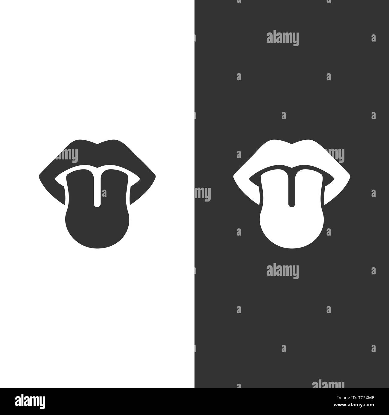 Body senses taste. Tongue icon on black and white background. Vector illustration Stock Vector
