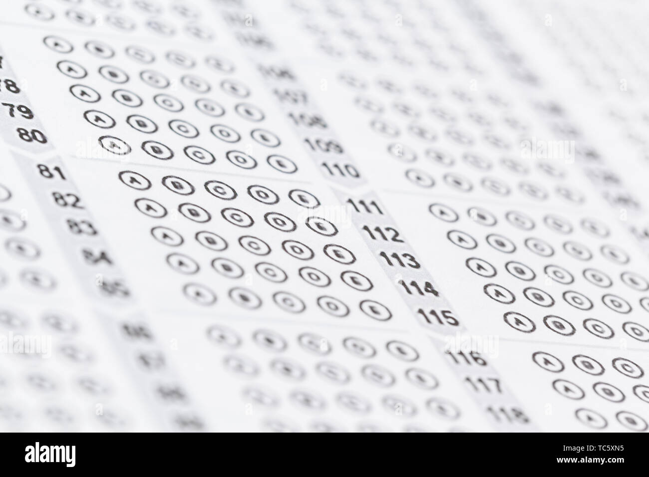 Test score sheet with answers Stock Photo - Alamy