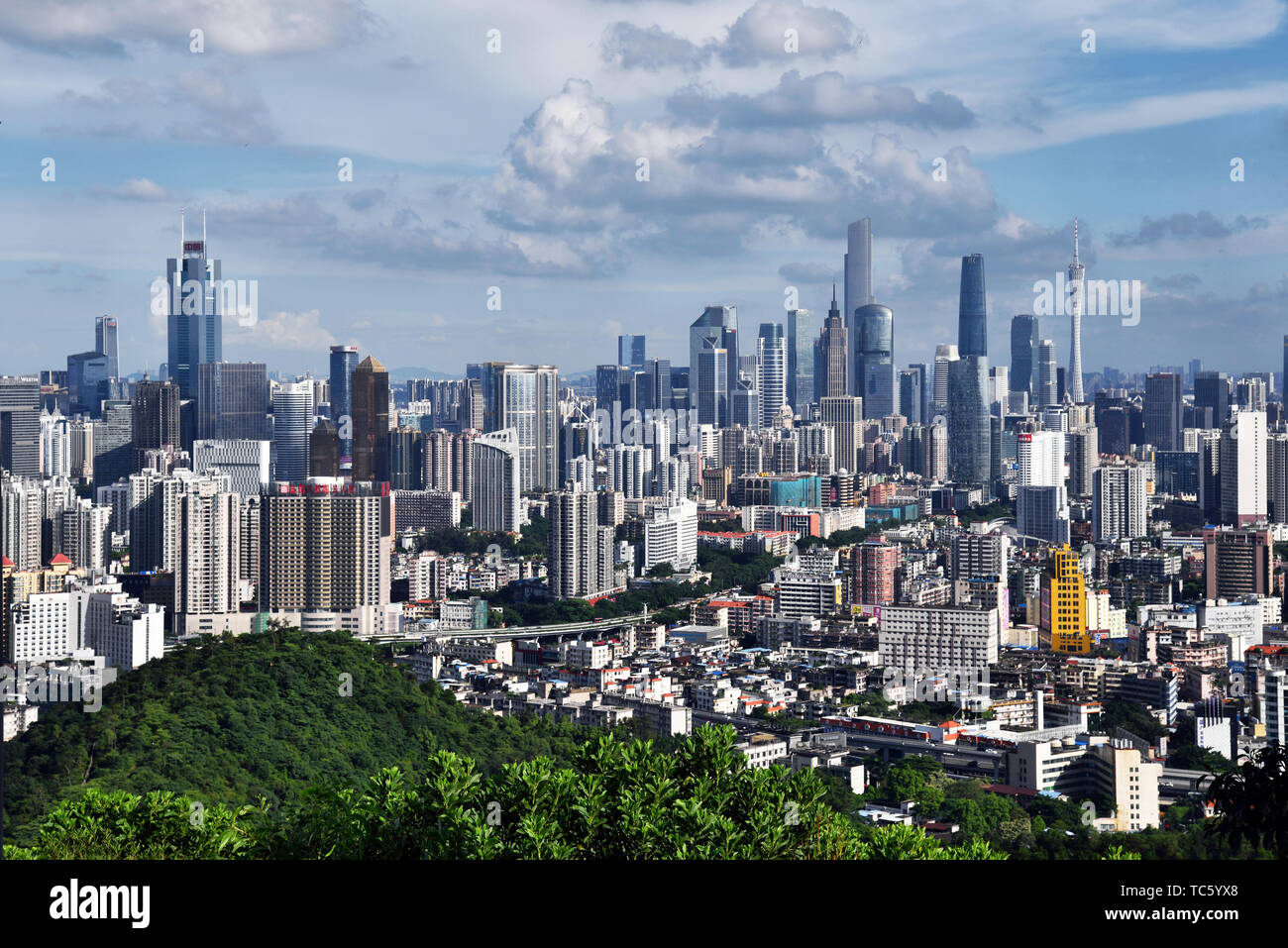 Baiyun Mountain in Guangzhou overlooking the urban scenery of Tianhe Pearl River New City Stock Photo