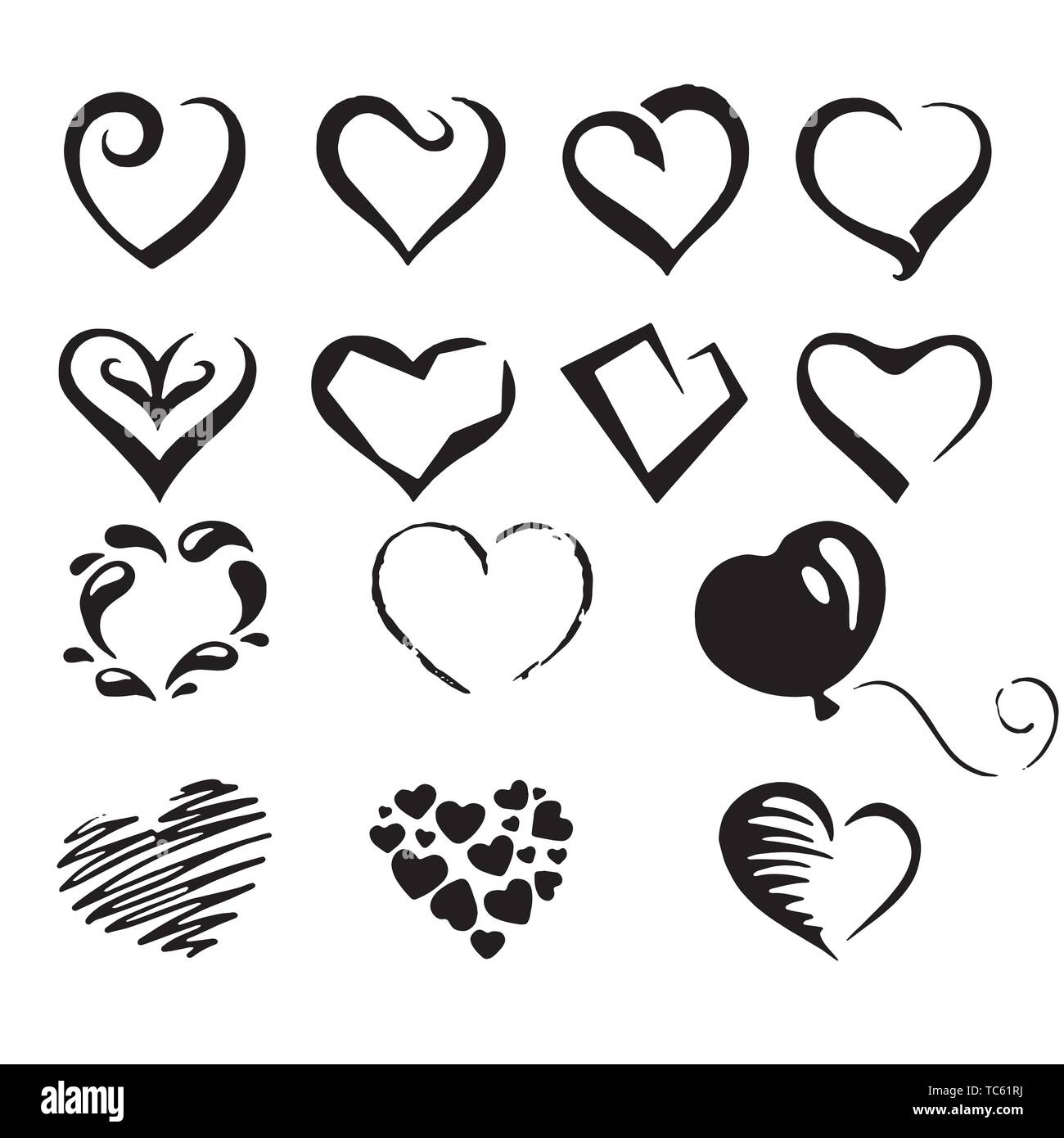 Red heart Icon isolated on white background. Set of love symbol for web ...