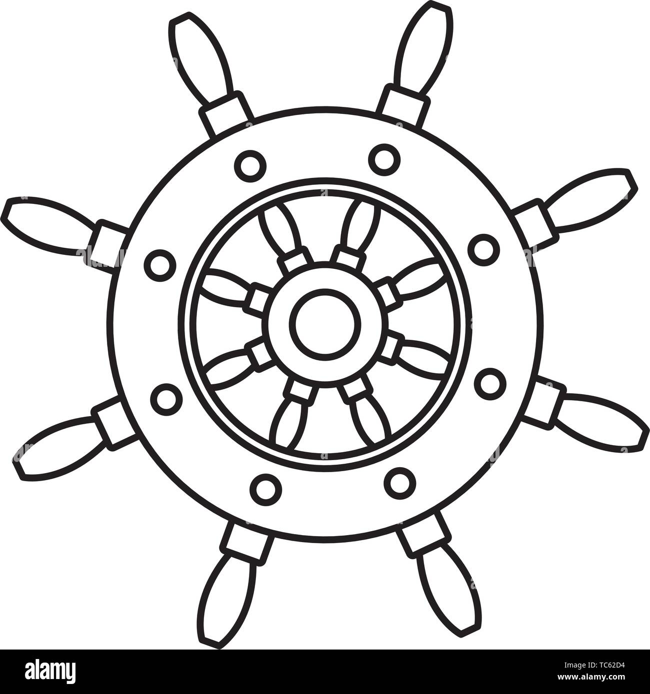Ship wooden steering wheel cartoon in black and white Stock Vector Image &  Art - Alamy