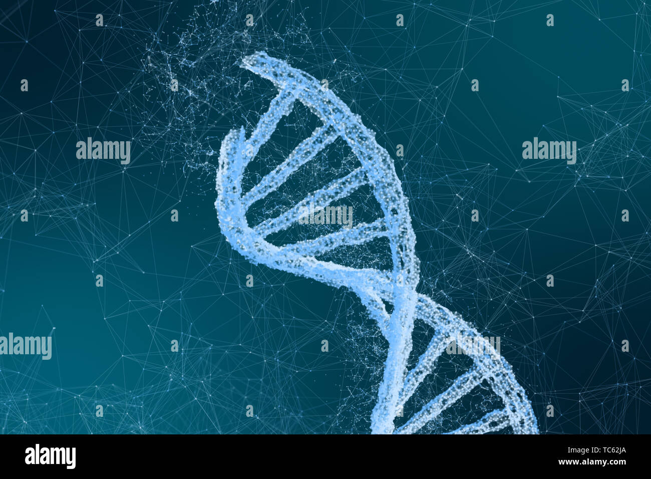Three-dimensional rendering, DNA with divergent line technology background Stock Photo